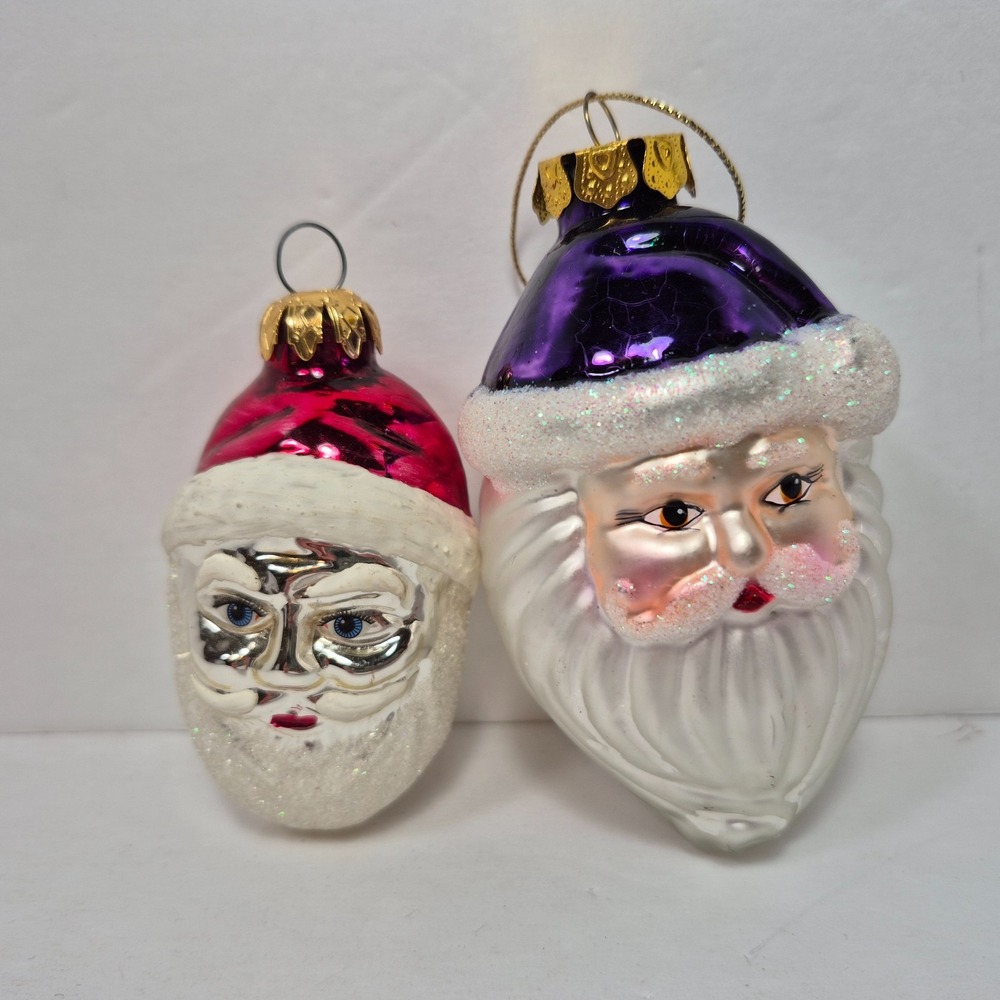 Old Country Santa Claus Mercury Blown Glass Ornament Lot of Two